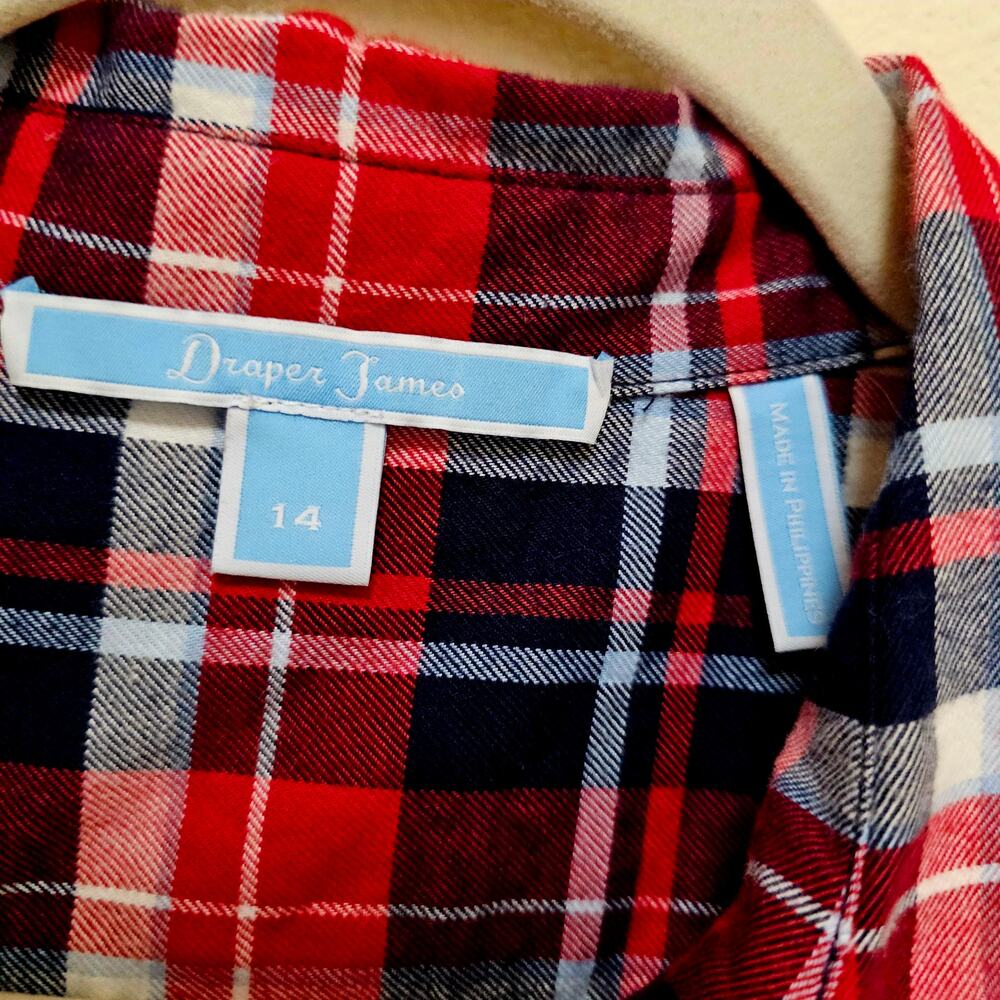 Draper James Sz14 Blue Red White Plaids Shirt Dress w belt. Artzy. Soft. Spring - Picture 3 of 11